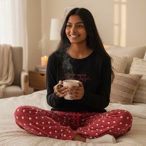 Inteco Intimates Fleece Pajama Set Womens Large Pink Take Time For Yourself